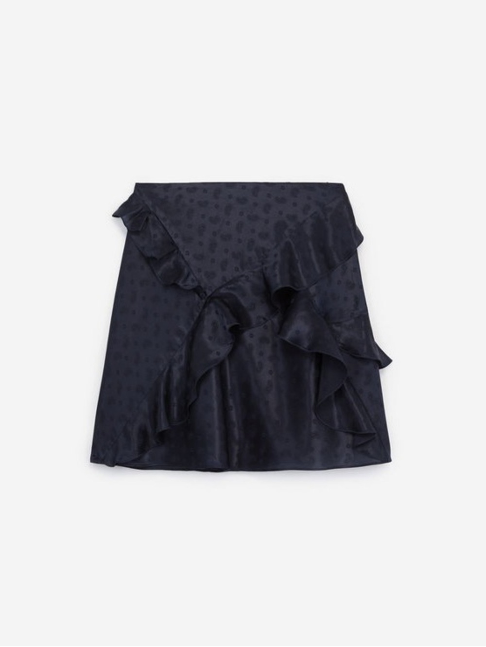 The Kooples Navy Ruffle A-Line Skirt with Subtle Dot Jacquard